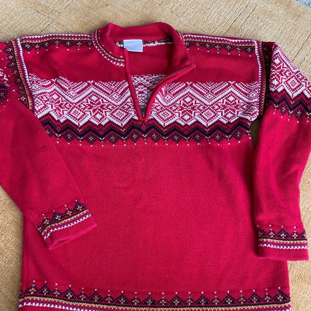 Hanna Andersson Kids Sweater | Red Fair Isle Knit | Size 150 (10–12)